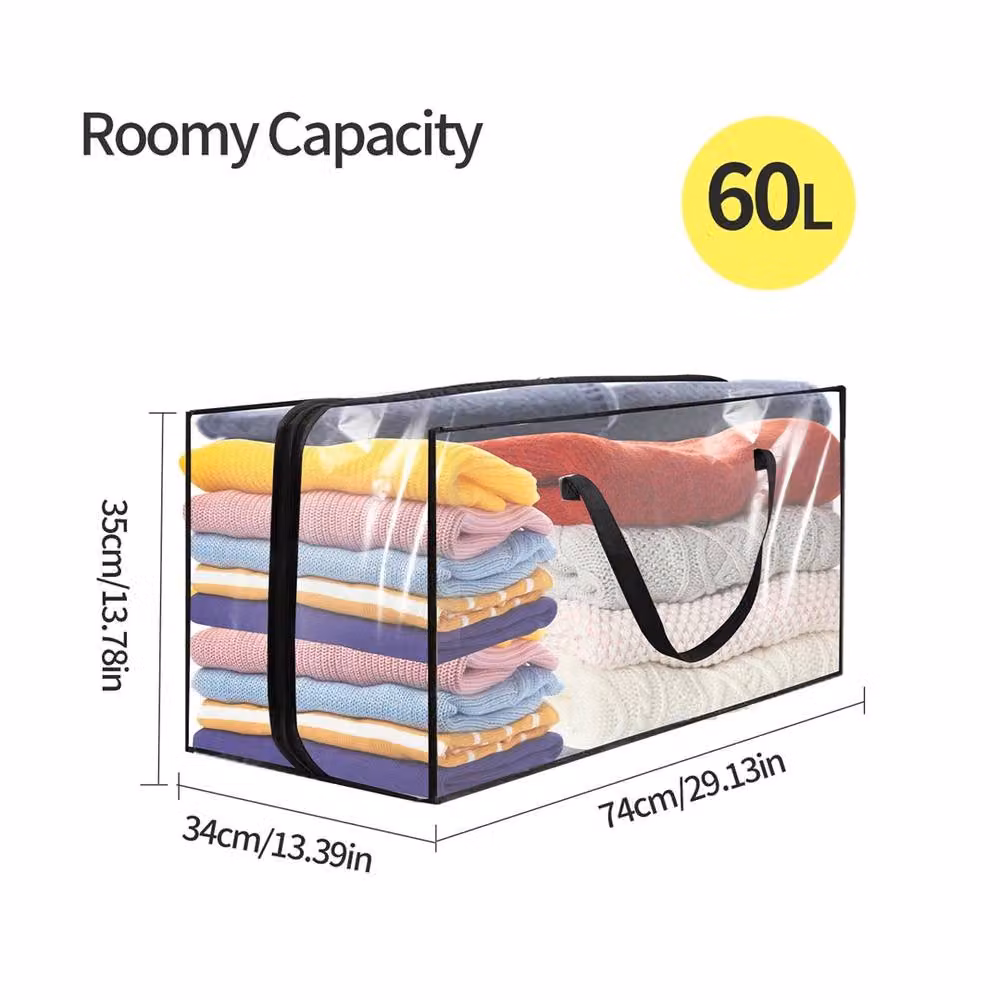 Nordara 4 Pack Foldable 60L Clothes Storage Bags with Handles in Transparent – 2