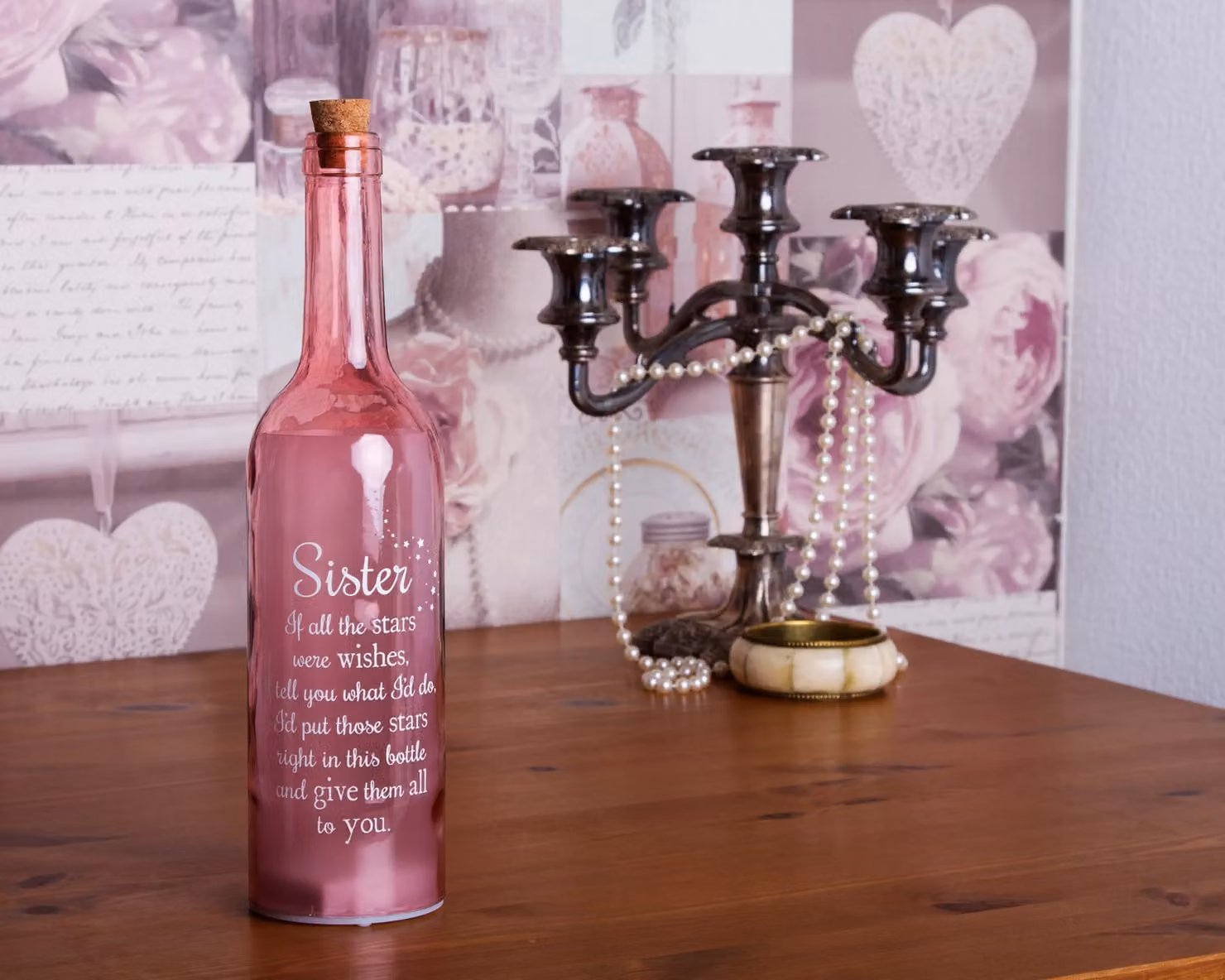 Boxer Gifts Sister Light-Up LED Glass Starlight Bottle Ornament in Pink and Multicolour – 3