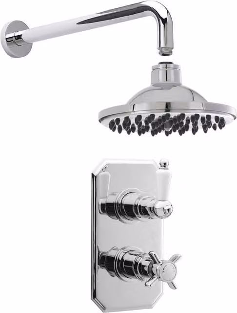 Balterley Traditional Concealed Twin Victorian Valve Shower Set with Overhead Shower and Diverter in Silver Chrome