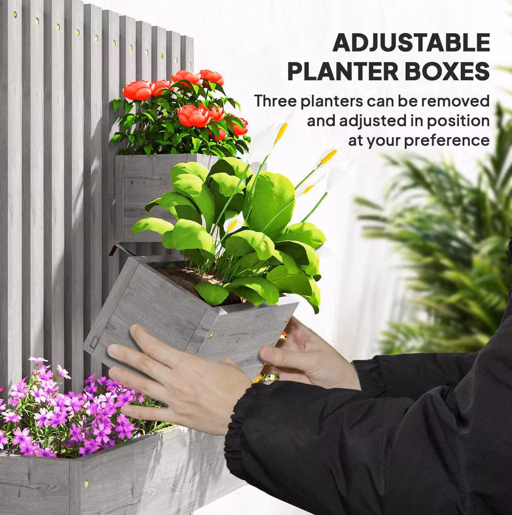 STILVORA Wall-mounted Planter with Trellis and 3 Grey Wood Boxes, W: 80.0 cm, H: 60.0 cm, D: 12.5 cm – 4
