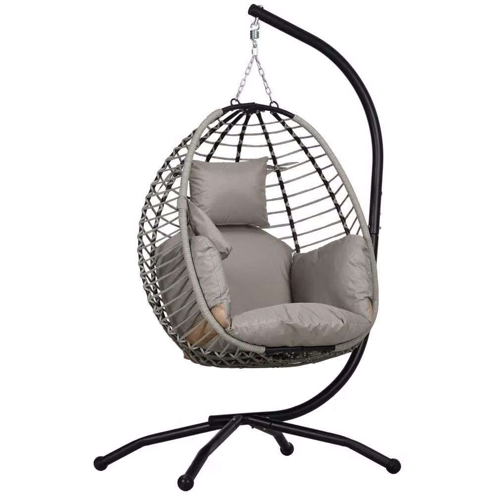 OUTSUNNY Grey Hanging Swing Chair with Thick Cushion and Rope Structure – 2