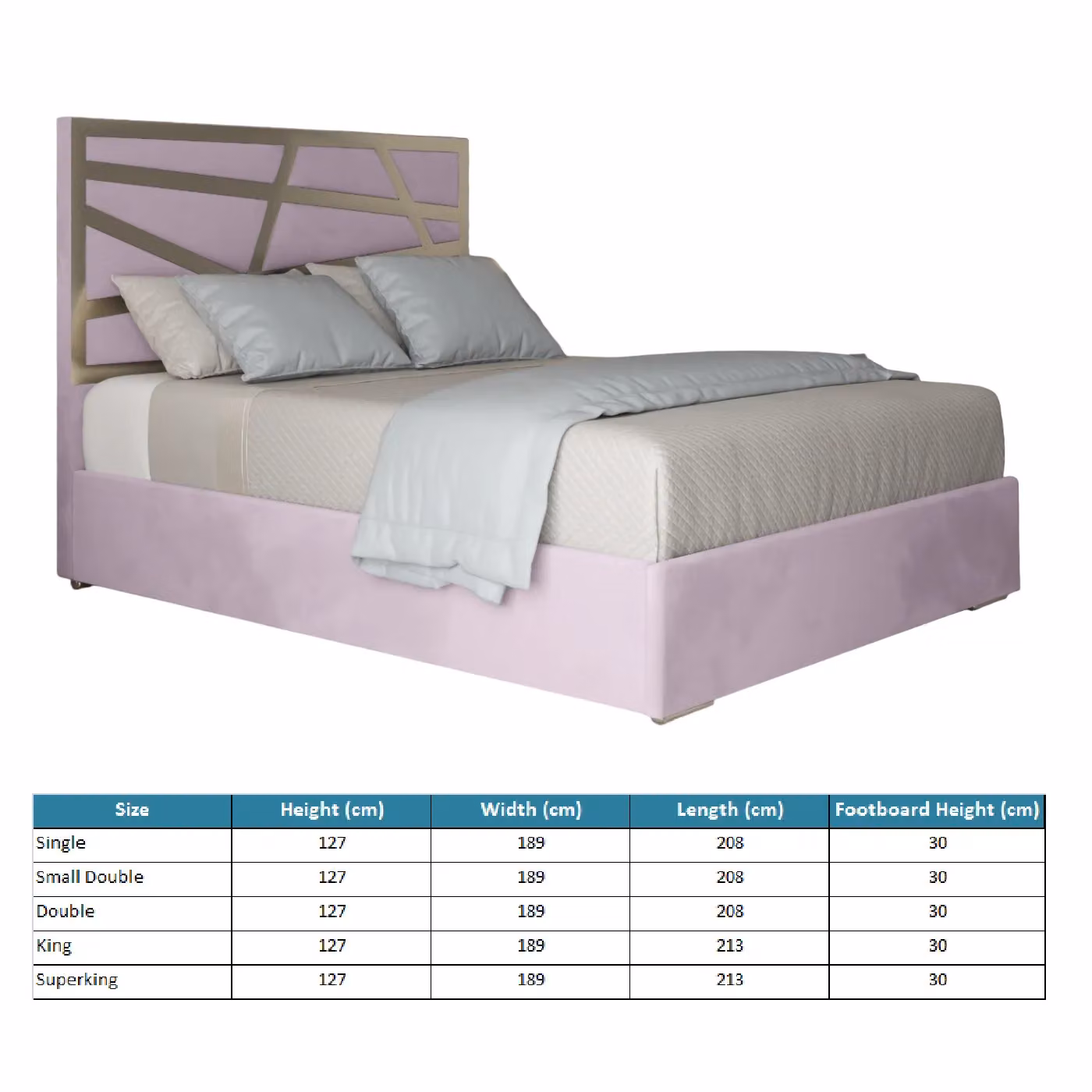 KDMD Arabella Super King Upholstered Velvet Bed Frame in Pink with Metal Details, W/D/H: 200 x 200 x 127 cm – 2