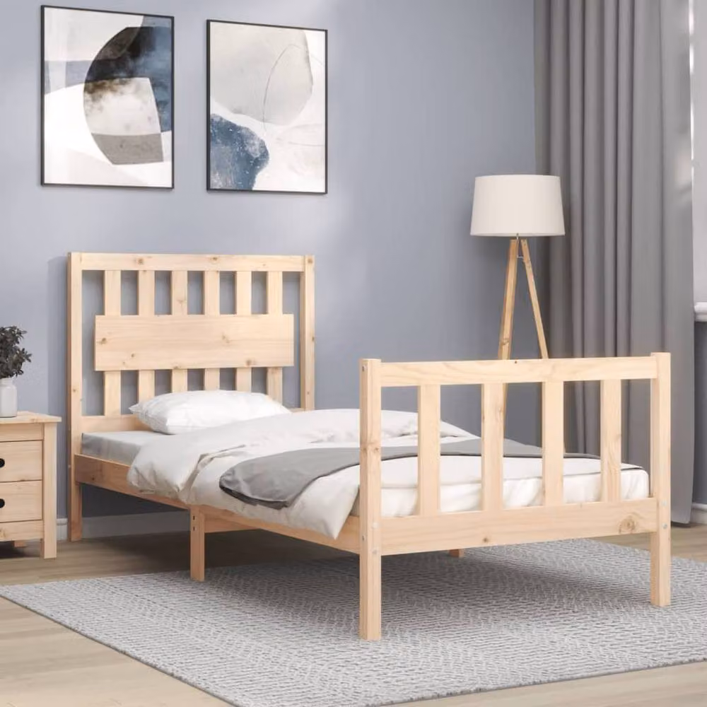 Berkfield Home Beautiful Single Solid Wood Bed Frame with Headboard in Brown, W/D/H: 90 x 190 cm – 2