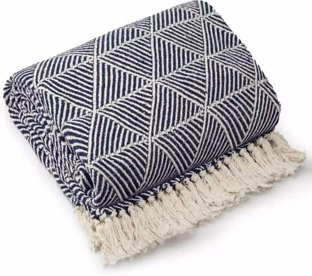 New Edge Blinds Geo Diamond Collection Woven Cotton Throw in Blue, W/D/H: 127 x 152 cm – 1