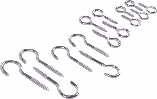 Blackspur 15-Piece Set of Galvanised Iron Eye Screw Hooks in Silver