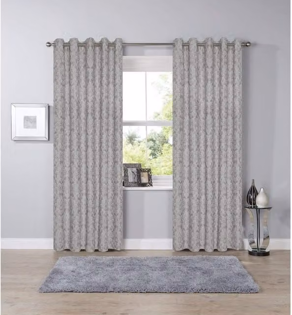 NewEdgeBlinds Grey Opaque Fabric Panel Eyelet Curtains W: 167 cm, H: 228 cm