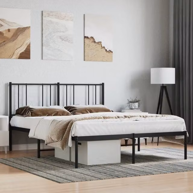Berkfield Home Metal Bed Frame with Headboard in Black, W/D/H: 160 x 200 cm – 1