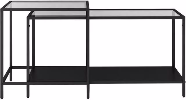 FORGEVIO Modern Nesting Coffee Table with Black Matt Metal Frame and Glass Tops