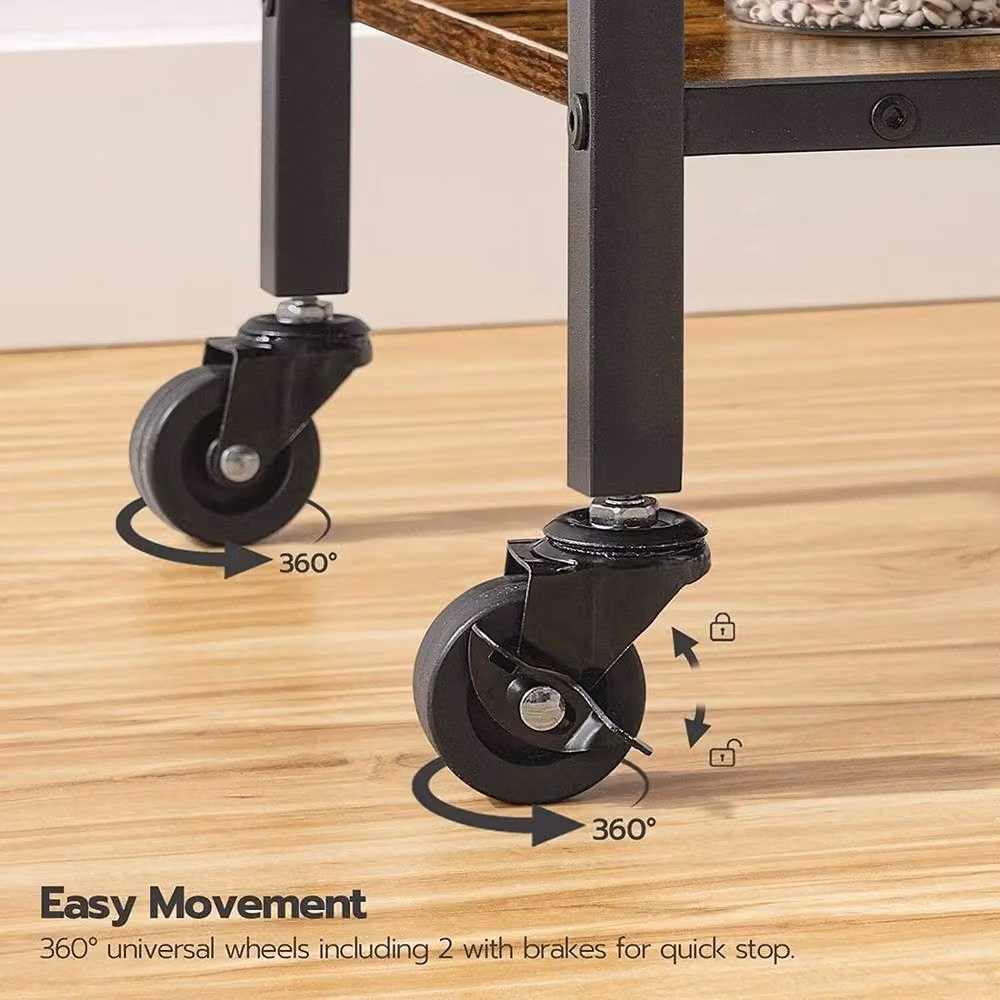 NESTLUNE 3 Tier Industrial Design Rolling Wooden Kitchen Bar in Black – 4