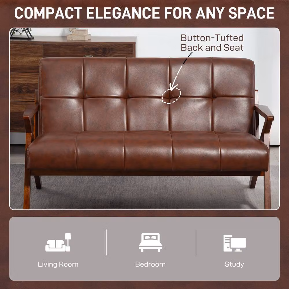 STILVORA 2 Seater Click Clack Sofa in Brown Synthetic Leather with Solid Beech Wood Frame, W/D/H: 133 x 78.5 x 81 cm – 6