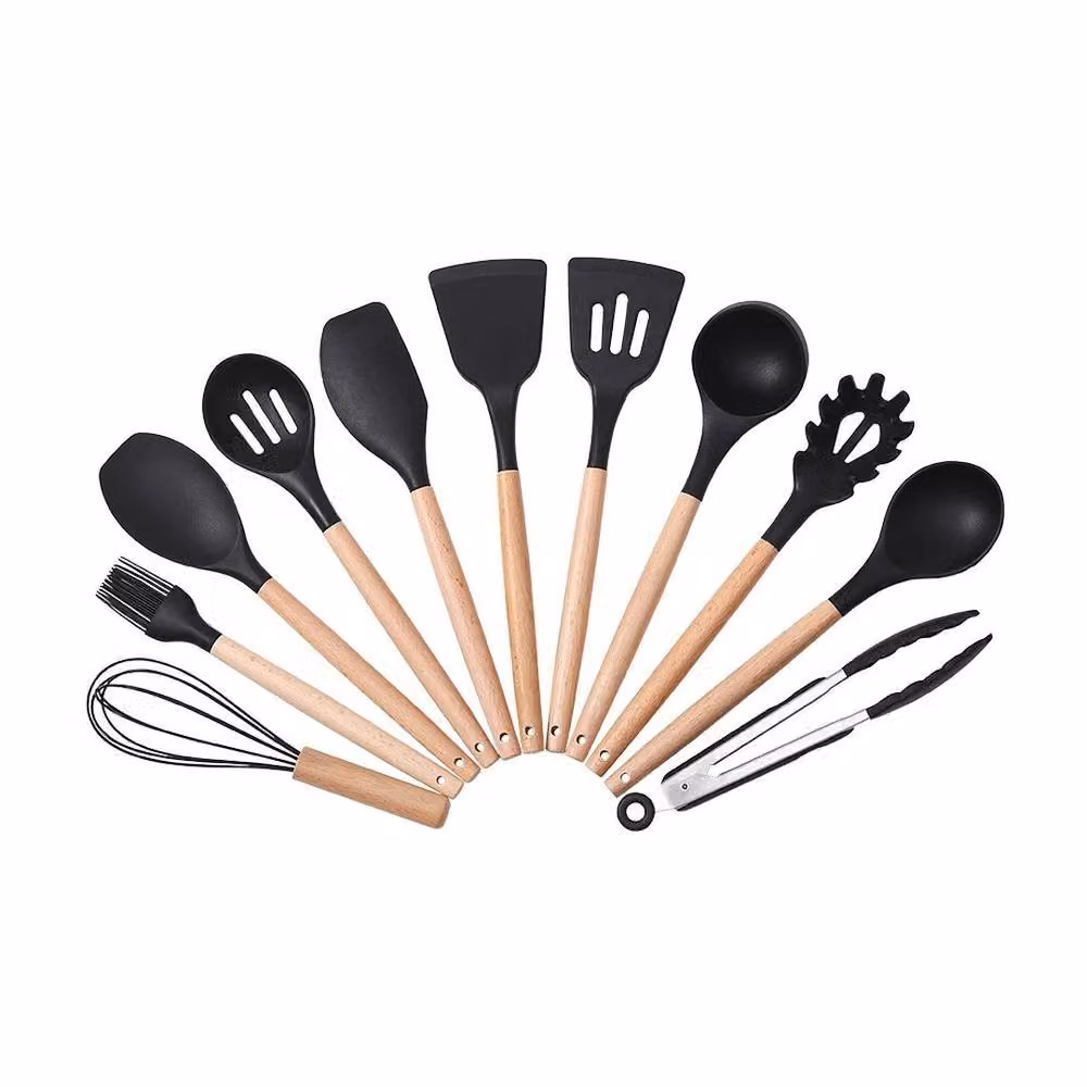 FLAVORA 11-Piece Silicone and Wood Kitchen Utensil Set in Black – 2