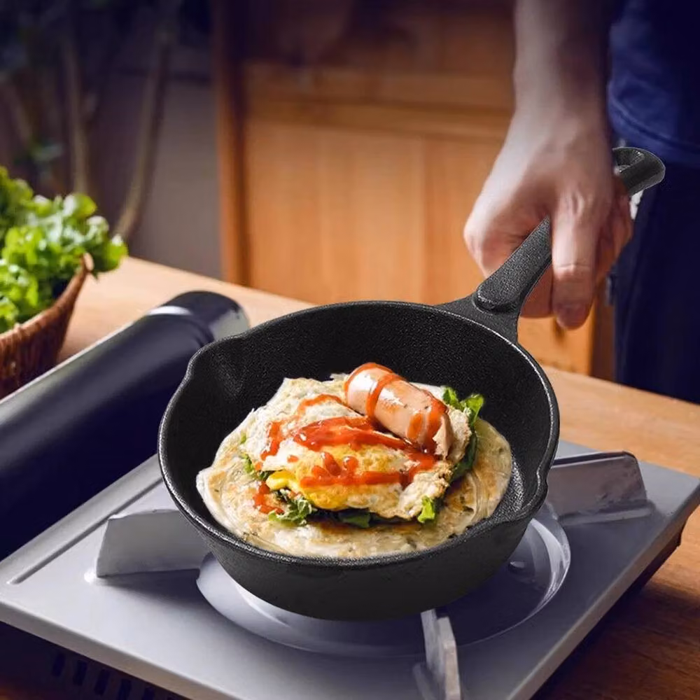 NESTLUNE Black Cast Iron Non Stick Enamel Grill Pan with Pouring Spout – 4