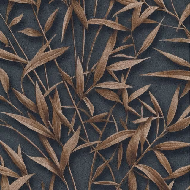 Erismann Golden Balance 3D Leaves Botanical Floral Vinyl Wallpaper in Black and Gold