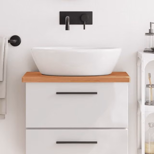 Berkfield Home Brown Solid Beech Wood Bathroom Countertop W: 60 cm, D: 40 cm, H: 2.5 cm