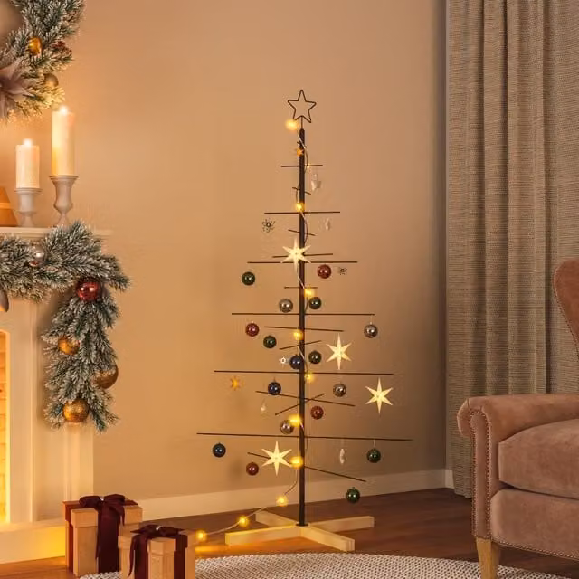 Berkfield Home Modern Metal Christmas Tree with Wooden Base, Black, Height: 150 cm – 1