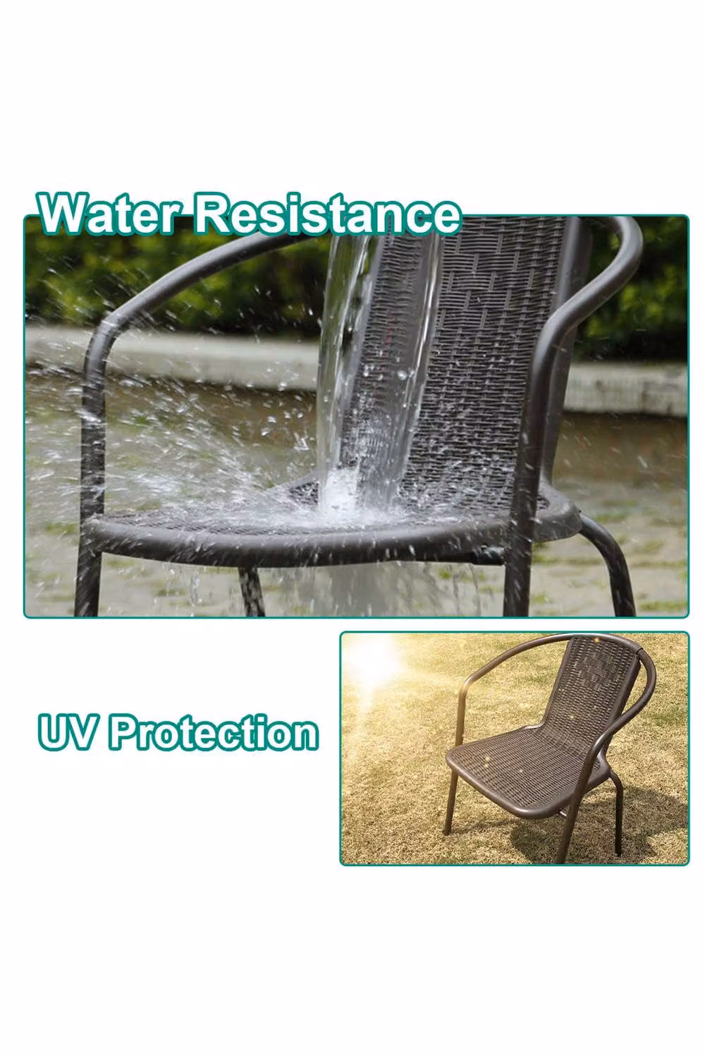 Garden Sanctuary Set of 4 Brown Rustic PE Rattan and Metal Stacking Garden Chairs – 4