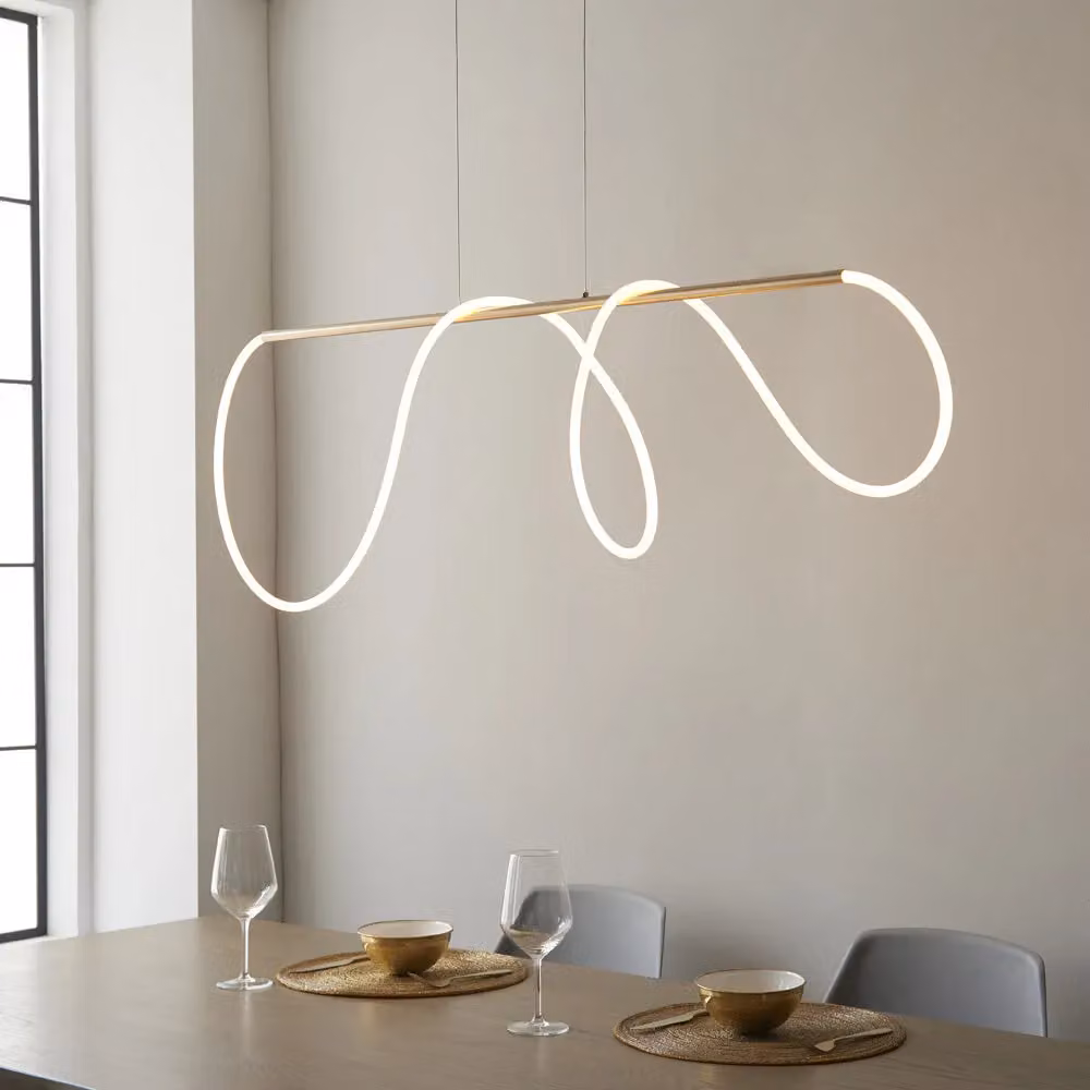 Loops Modern Linear LED Ceiling Pendant Light in Gold/Brass with Integrated Warm White LED Module – 3
