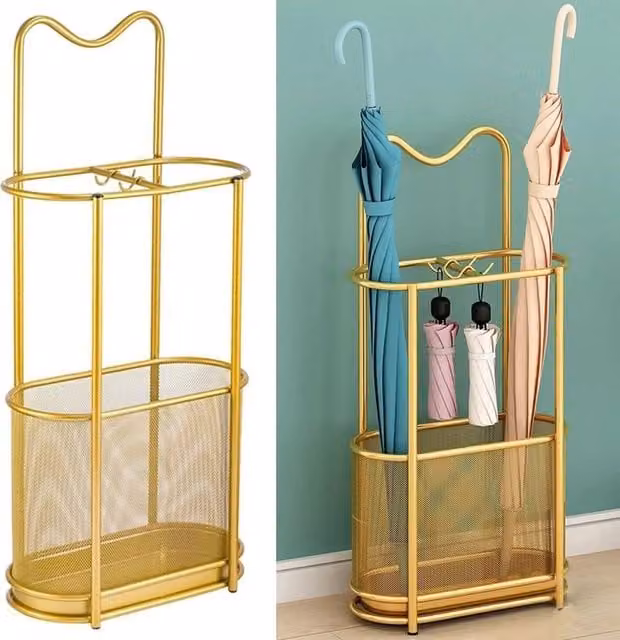 KORVIXA Gold Metal Hallway and Porch Storage Rack with Removable Tray, W/D/H: 100 x 100 x 100 cm