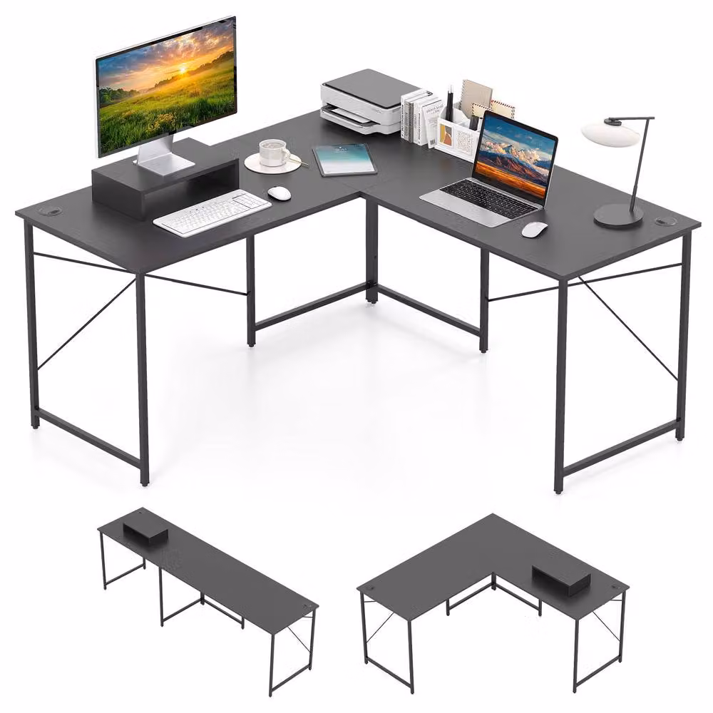 Costway Reversible L-Shaped Corner Computer Desk and Home Office Workstation in Grey – 2