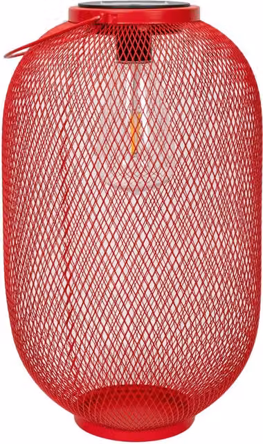 ValueLights Solar Powered Red Metal Mesh Basket Lantern for Garden