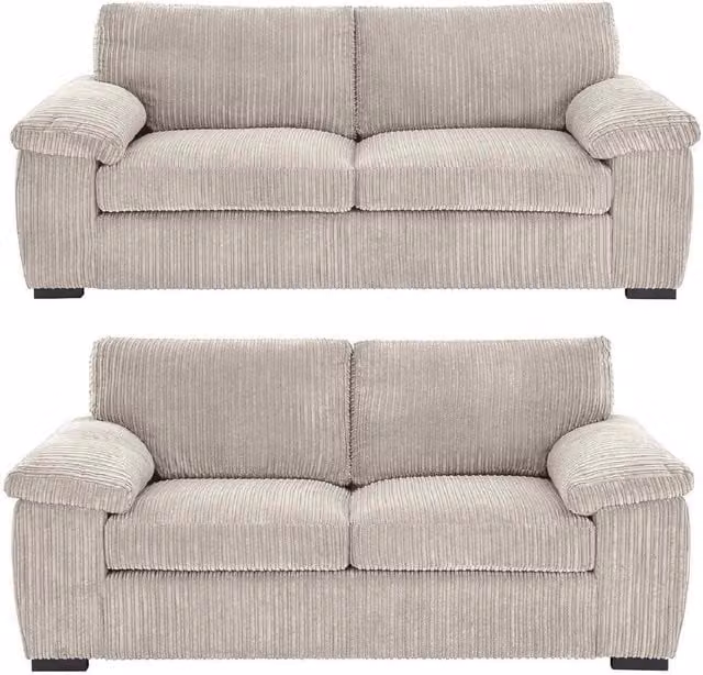 SOFASELECTION UK Amalfi Jumbo Cord 3+2 Seater Sofa Set in Grey and Cream