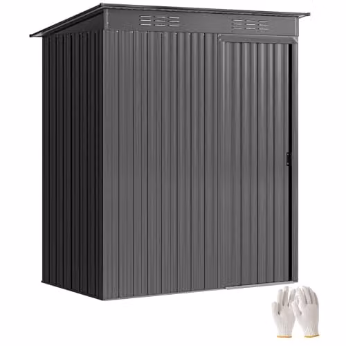 Outsunny Grey Metal Garden Storage Shed with Sliding Doors and Roof Vent – 1