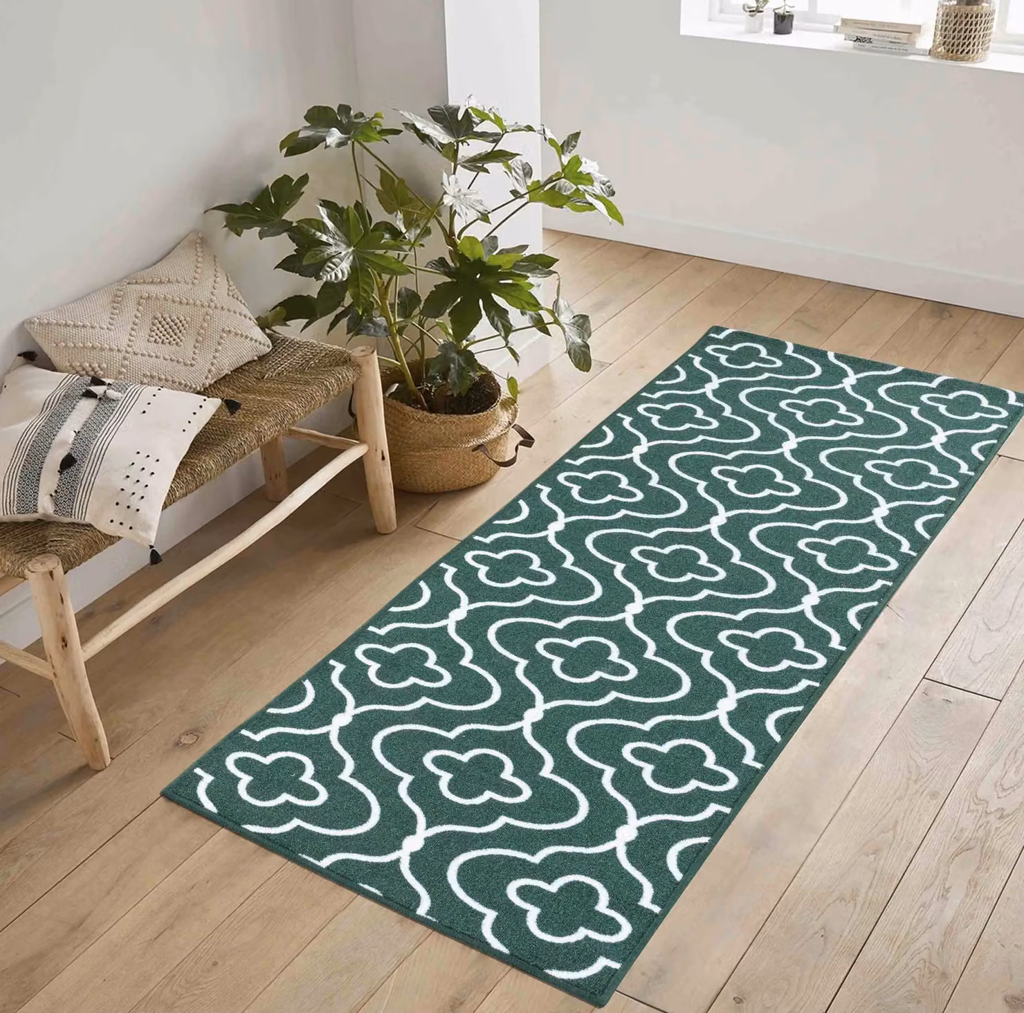 Desire Rugs Machine Washable Non-Slip Quatrefoil Kitchen Floor Mat, Green, W: 80 cm, L: 150 cm – 4