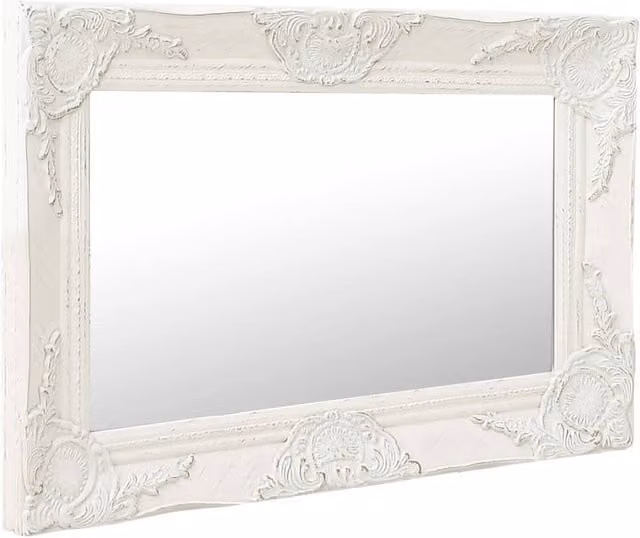Berkfield Home Antique Baroque Style Rectangular Wall Mirror, White, W: 60 cm, H: 60 cm