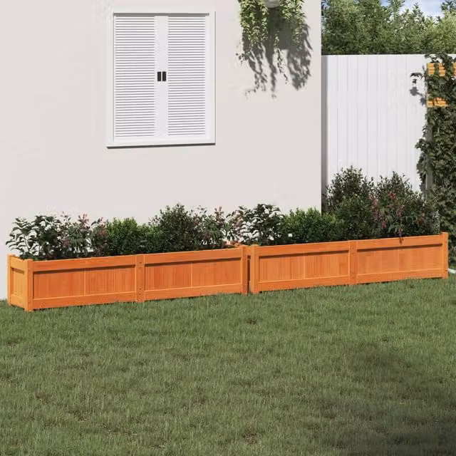 Berkfield Home Garden Planters, Set of 2, Wax Brown Solid Wood Pine