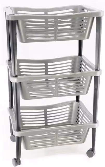 Geezy 3 Tier Movable Organiser Trolley Basket in Silver and Grey