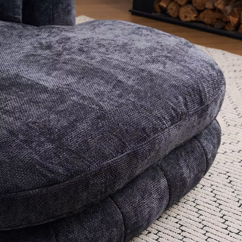 Matteo Oversized Plush Chenille Chaise Lounge Sofa in Black – 4