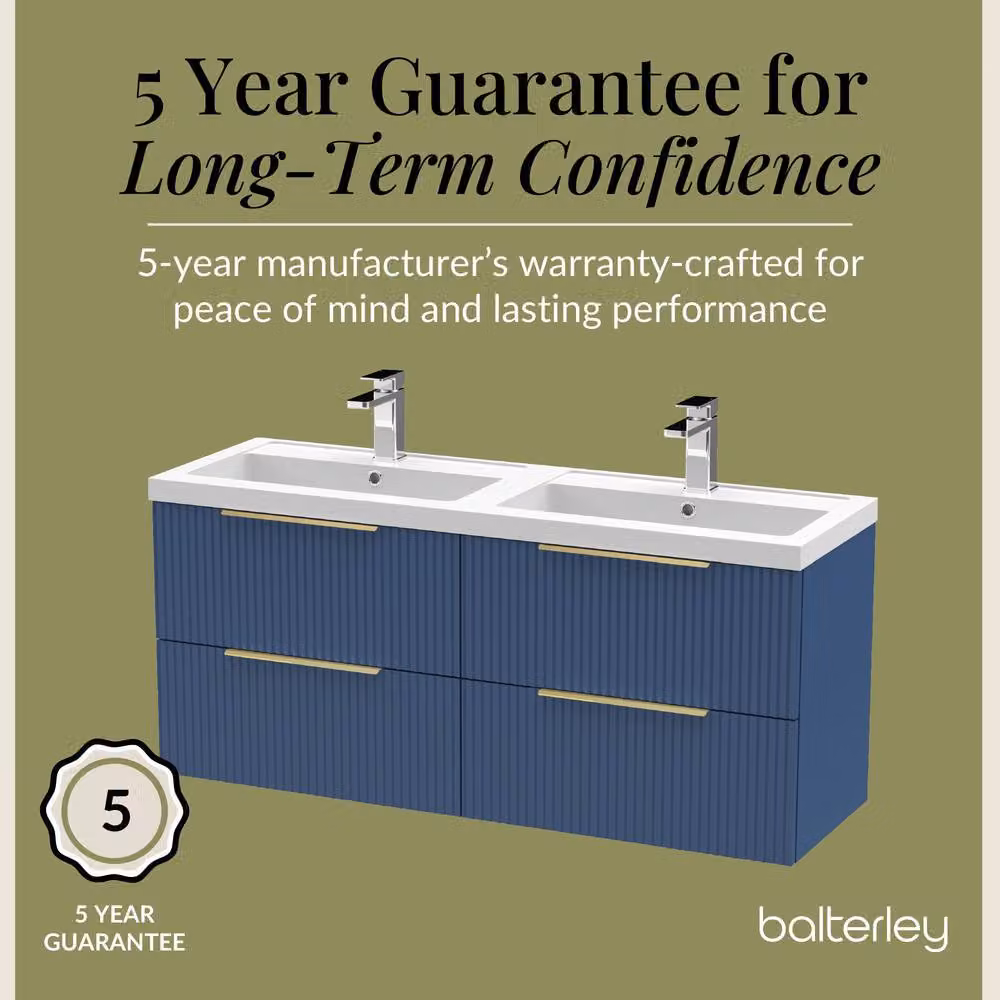 Balterley Fluted Front Wall Hung 4 Drawer Vanity Basin Unit, Satin Blue, W: 120 cm – 4