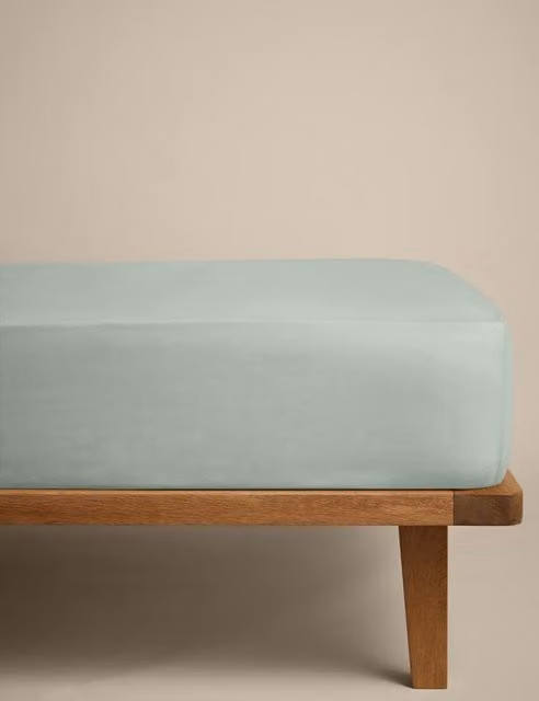 M&S Cotton Rich Breathable Fitted Sheet in Green, 200 x 200 cm