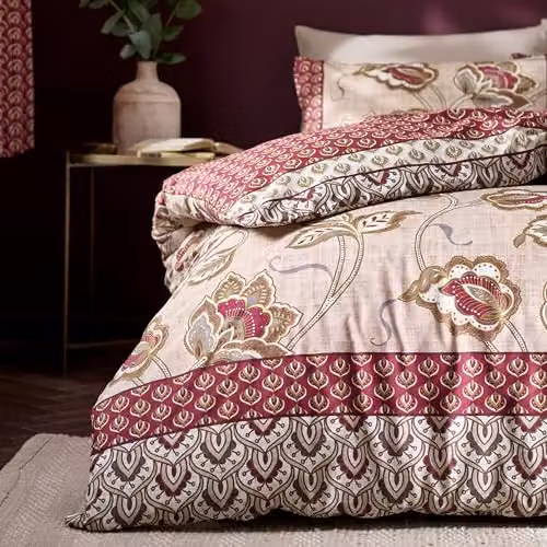 Catherine Lansfield Kashmir Paisley Floral Reversible Single Duvet Cover and Pillowcase Set in Beige and Red, W/D/H: 200 x 135 cm – 3