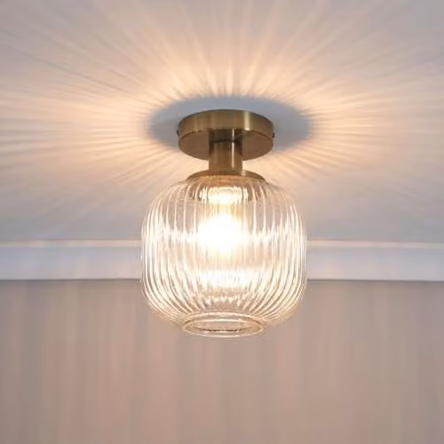 ValueLights Gold and Brass Art Deco Flush Ceiling Light with Transparent Glass Shade and LED Bulb – 2