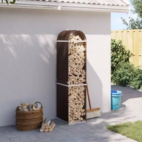 vidaXL Brown Freestanding Steel Log Holder W/D/H: 40 x 45 x 170 cm – 1