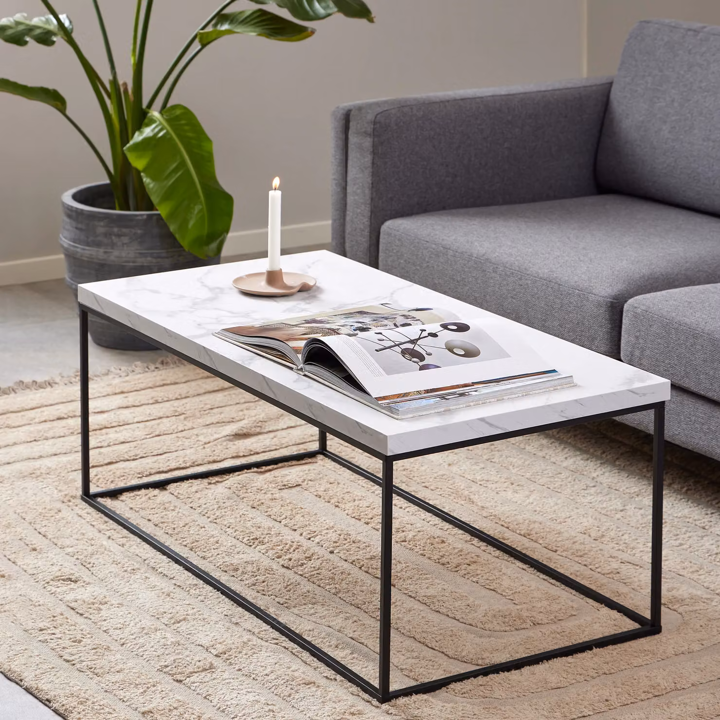 Furniture To Go Barossa Coffee Table with White Marble Effect Top and Black Metal Sled Base – 2