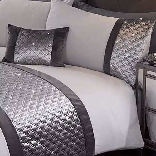 Belle Maison Hollywood Diamante Velvet Filled Square Cushion in Silver Grey – 4