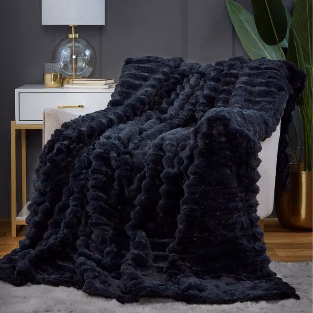 Rapport Home Striped Fleece Throw Blanket, Anthracite Grey, W/D/H: 150 x 200 cm