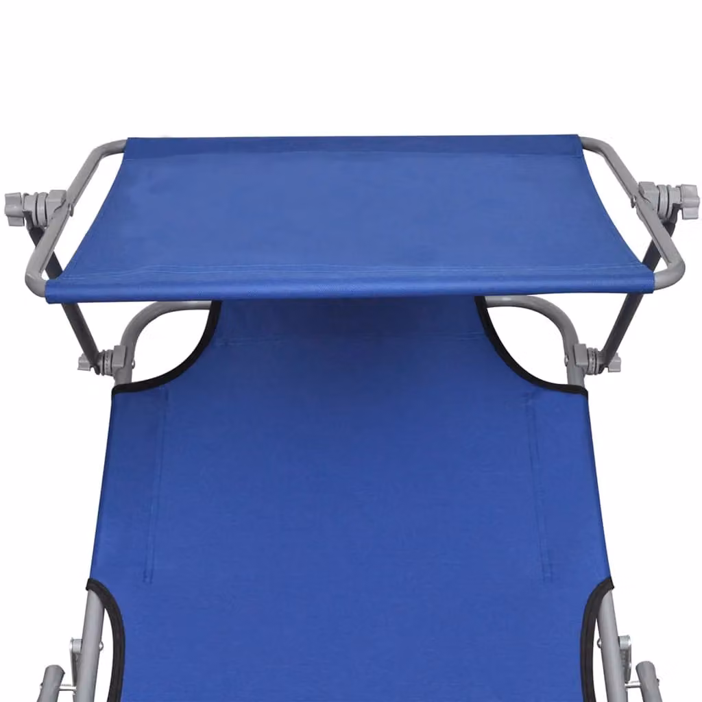 Berkfield Home Folding Sun Lounger with Canopy in Blue Powder Coated Aluminium and Textilene – 4