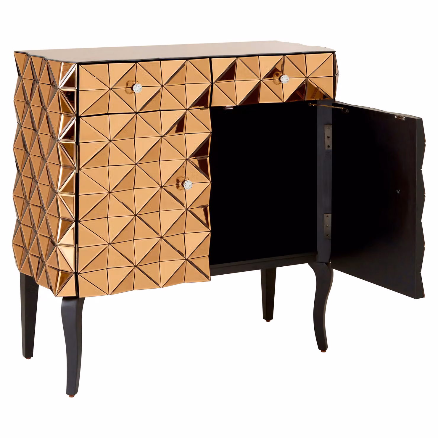Orsina Modern Geometric Gold Sideboard Cabinet with Wood and Glass Shelving – 4