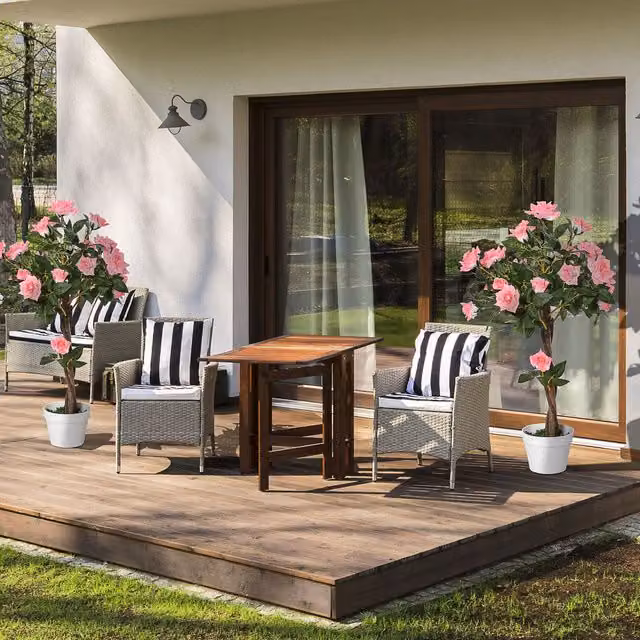 OUTSUNNY Set of 2 Pink Artificial Rose Trees, 90 cm Height – 1