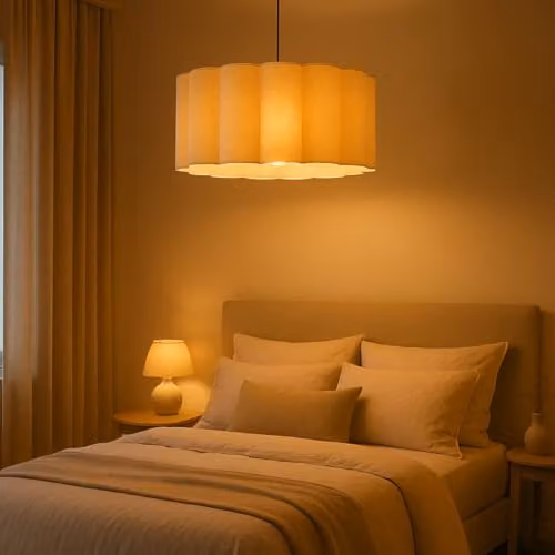 CGC Lighting Sabrina Scalloped Drum Lampshade in Beige Linen, W: 44 cm, H: 20 cm – 3