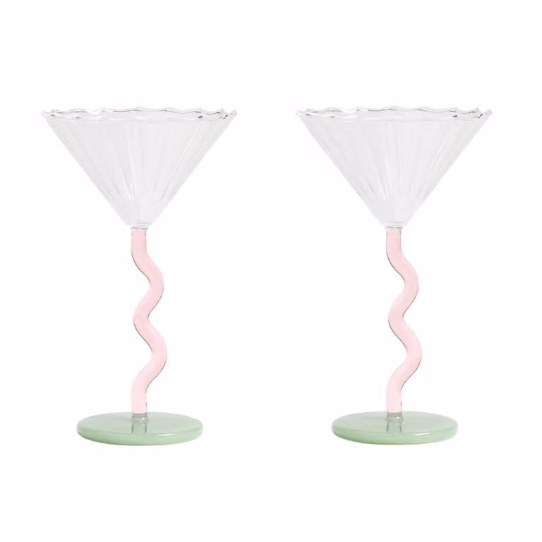&Klevering Pink, Mint and Clear Curve Coupe Cocktail Glass Set of 2
