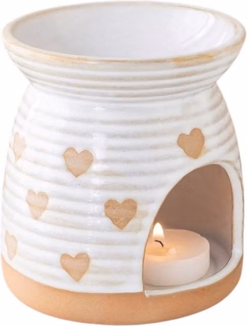Something Different Wholesale Beige Heart Print Ceramic Oil Burner and Tealight Warmer