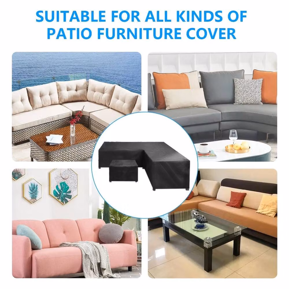 NESTLUNE Black L-Shape Rattan Corner Sofa Furniture Cover, W/D: 100 x 100 cm – 2