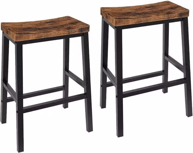 FORGEVIO Modern Wood Bar Stools Set of 2, Rustic Brown, L 39 x W 23 x H 60 cm – 1