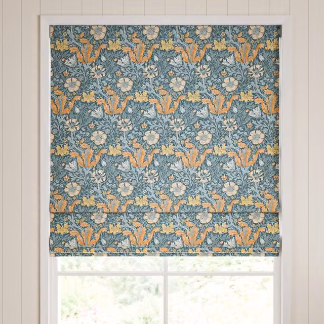 William Morris Compton Bluebird Floral Velvet Made To Measure Roman Blind in Blue and Multicolour