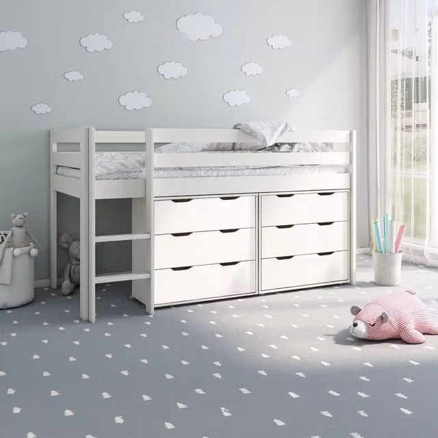 Noomi Nora Midi 6 Drawer White Lacquered Wood Storage Cabinet