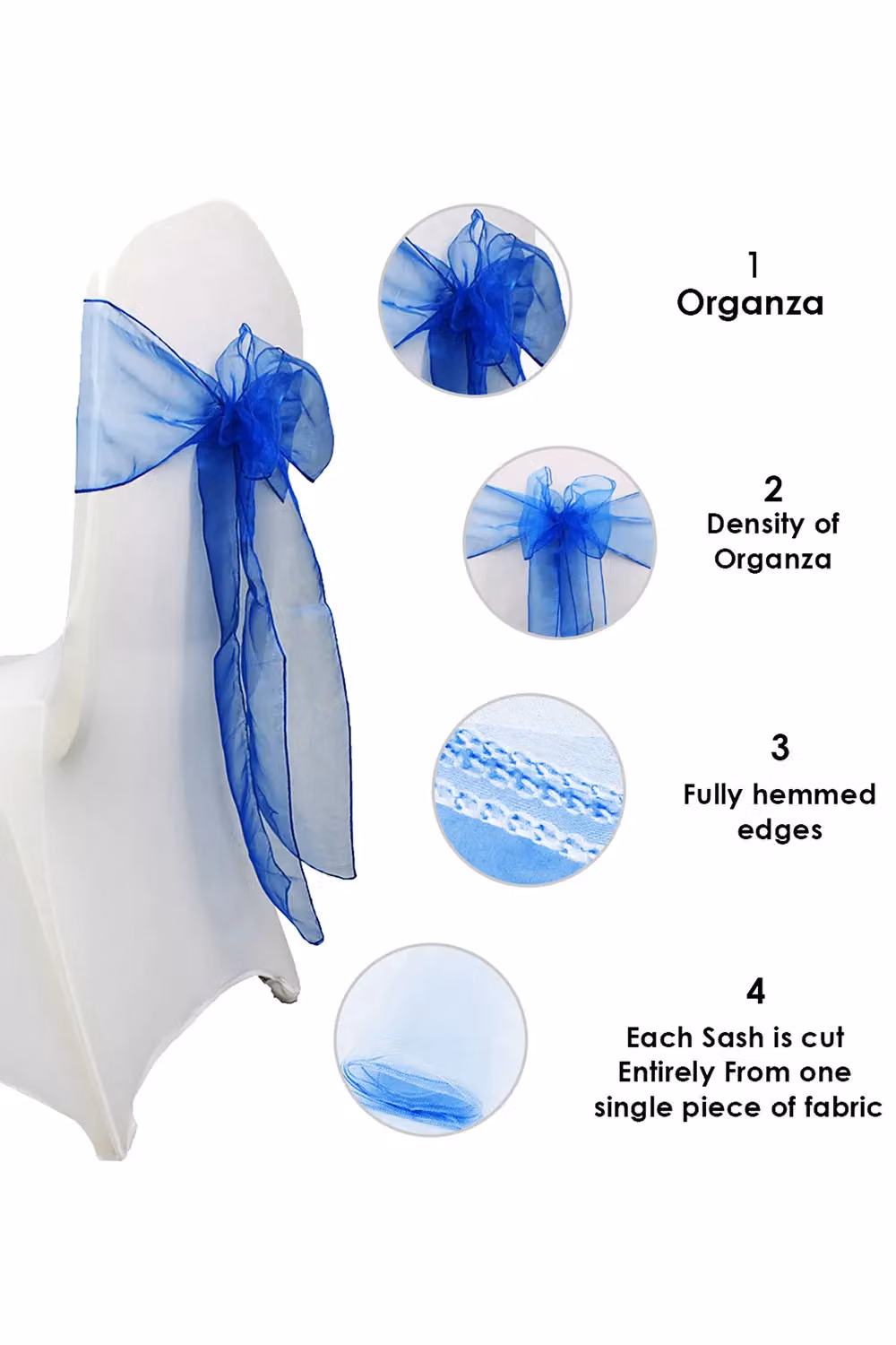 Neel Blue Organza Chair Sashes in Navy, W: 17 cm, L: 280 cm – 3